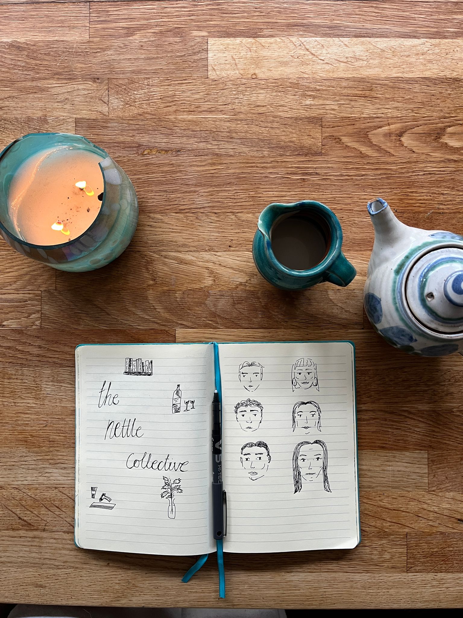 A journal of hand-drawn portraits